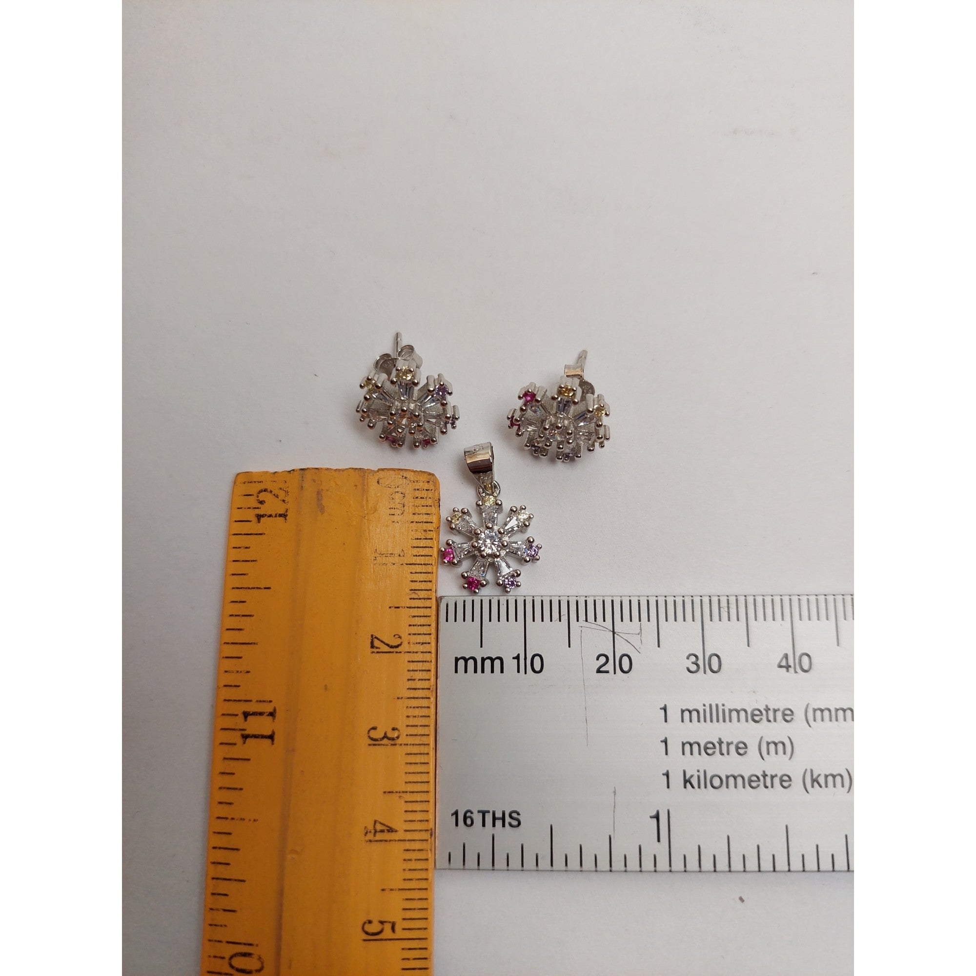 Set Argint 925 Floare cu Margini Colorate, Jolie Silver, 4.4g, 1.5 cm x 1.7 cm-2