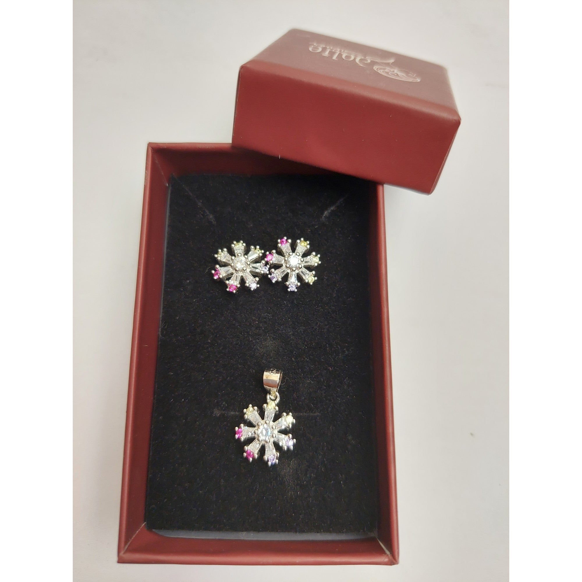 Set Argint 925 Floare cu Margini Colorate, Jolie Silver, 4.4g, 1.5 cm x 1.7 cm-0