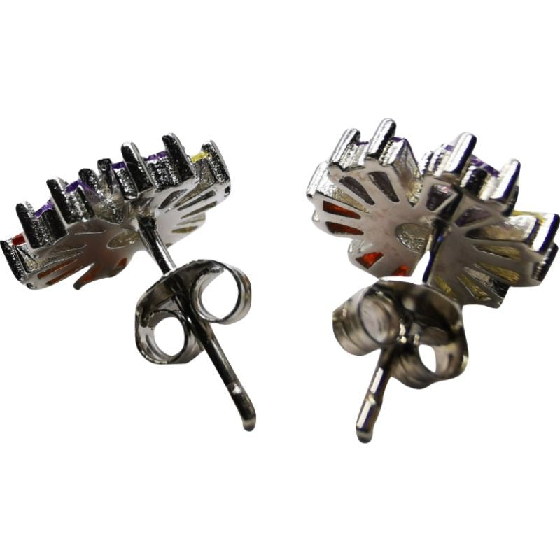 Set Argint 925 Flori Multicolore cu Mijloc Alb Model 1-1
