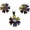 Set Argint 925 Flori Multicolore cu Mijloc Alb Model 1-0