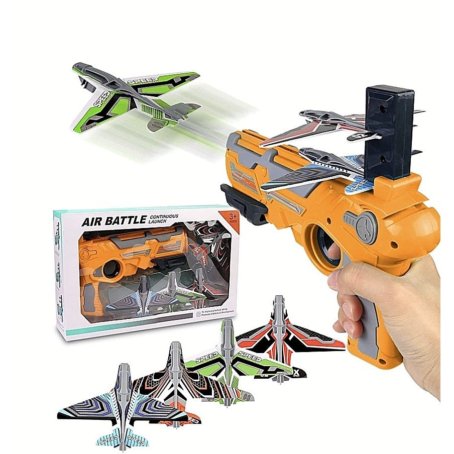 Set Arma de jucarie tip lansator de avioane, Air Battle, Portocaliu-3