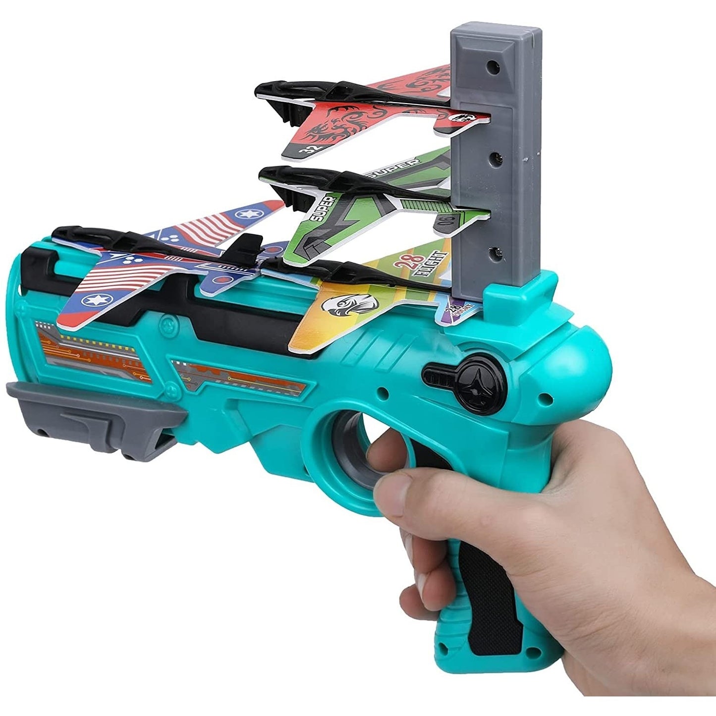 Set Arma de jucarie tip lansator de avioane, Air Battle, Turcoaz-2