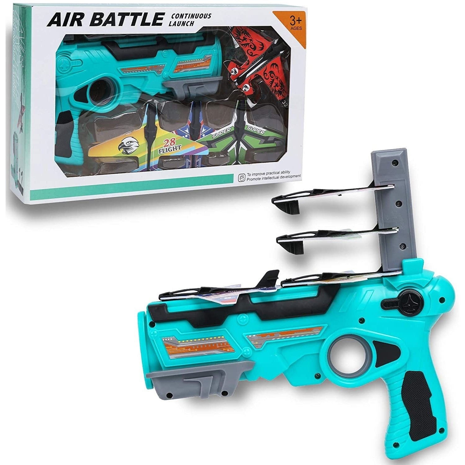 Set Arma de jucarie tip lansator de avioane, Air Battle, Turcoaz-0
