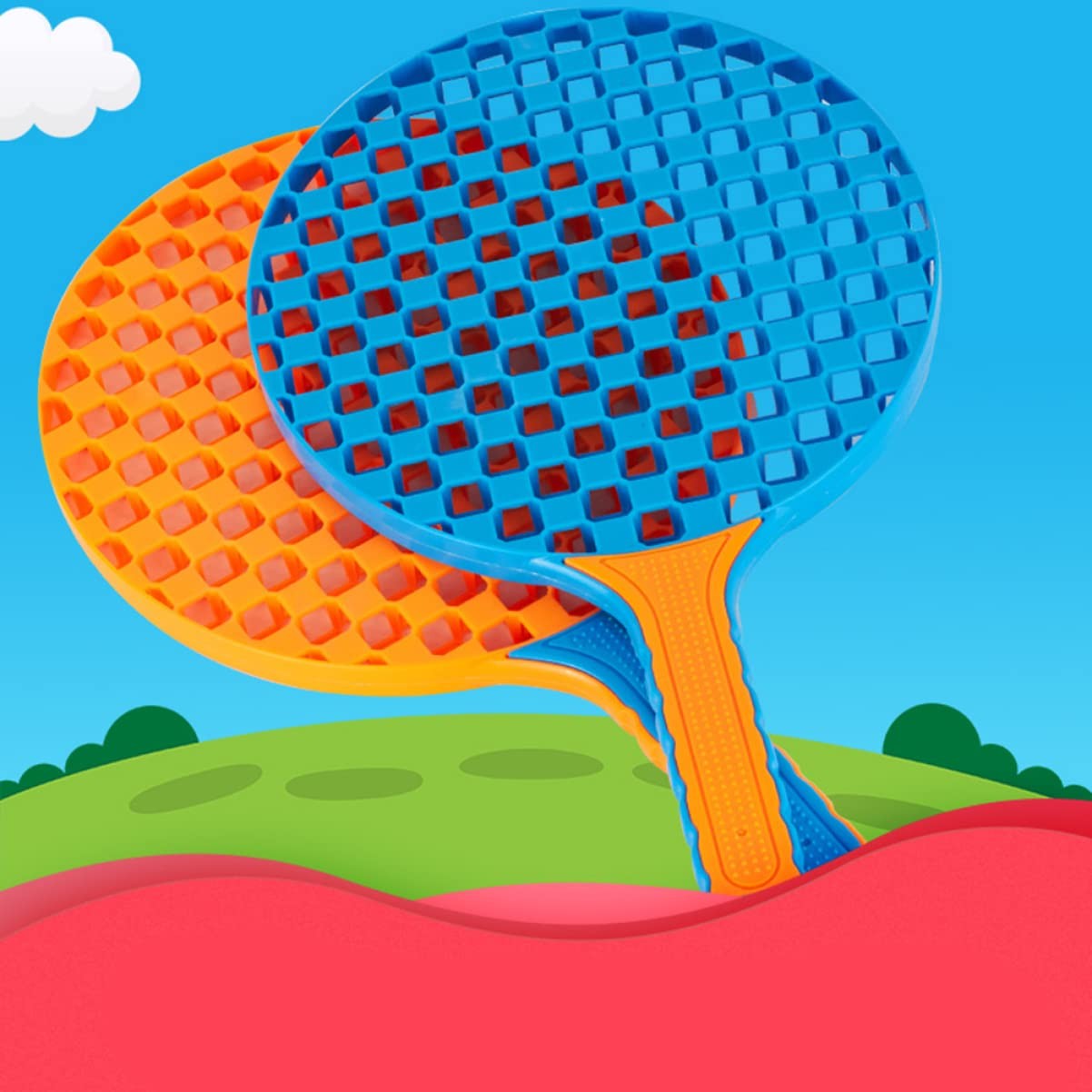 Set  Badminton pentru Copii, Flippy, 2 Palete, 3 Mingi, Pentru Joaca si Antrenament, Albastru Portocaliu-3