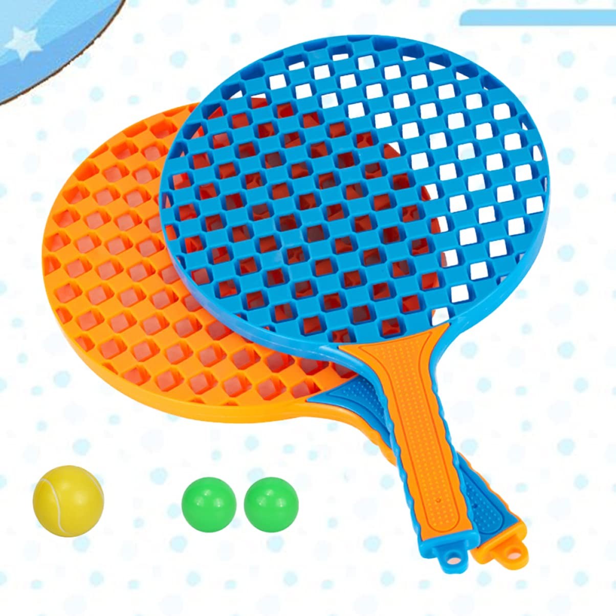 Set  Badminton pentru Copii, Flippy, 2 Palete, 3 Mingi, Pentru Joaca si Antrenament, Albastru Portocaliu-4
