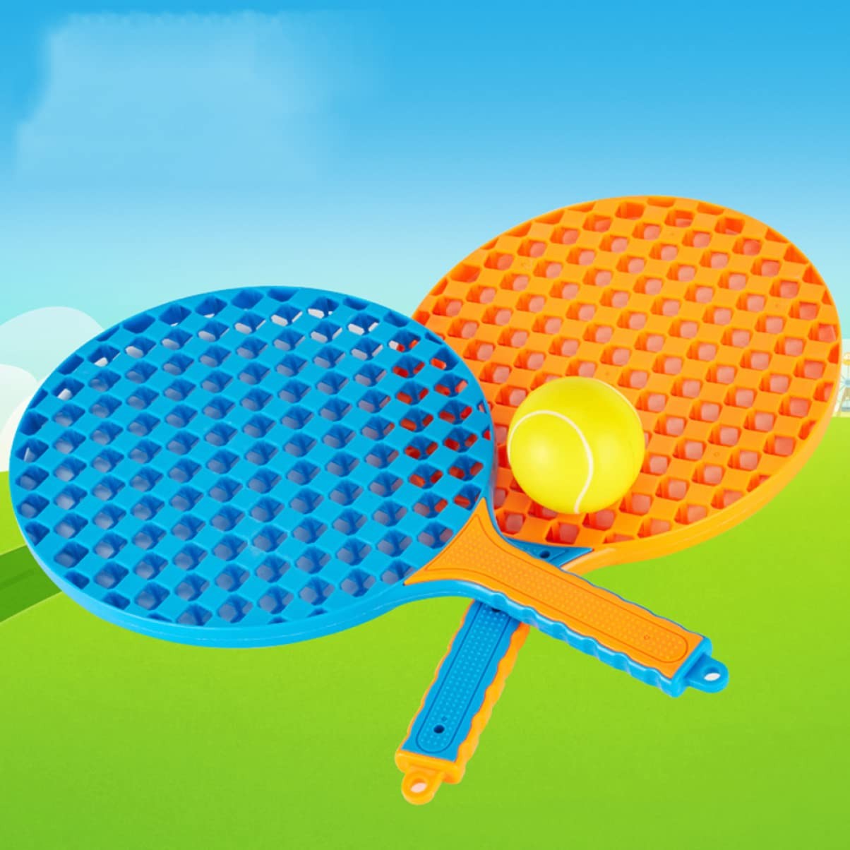 Set  Badminton pentru Copii, Flippy, 2 Palete, 3 Mingi, Pentru Joaca si Antrenament, Albastru Portocaliu-5
