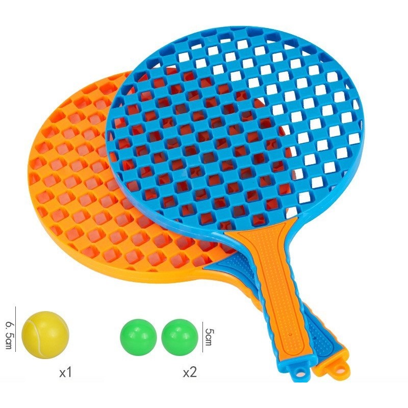 Set  Badminton pentru Copii, Flippy, 2 Palete, 3 Mingi, Pentru Joaca si Antrenament, Albastru Portocaliu-7