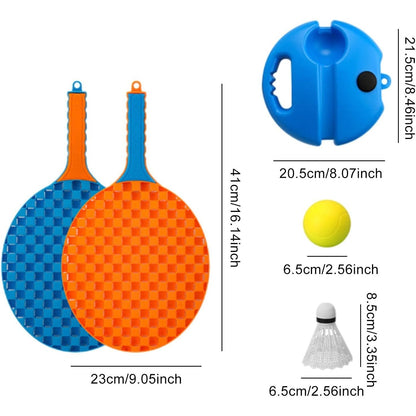 Set Badminton pentru Copii, Flippy, Doua Palete, Fluturas, 2 Mingi, Minge cu Elastic pentru Antrenament, Suport de Prindere Stabil, 41x23 cm, Albastru Portocaliu-4
