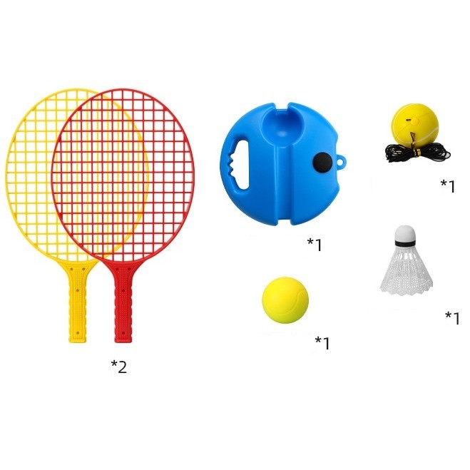 Set Badminton pentru Copii, Flippy, Doua Palete, Fluturas, 2 Mingi, Minge cu Elastic pentru Antrenament, Suport de Prindere Stabil, 40.5x23 cm, Rosu Galben-1