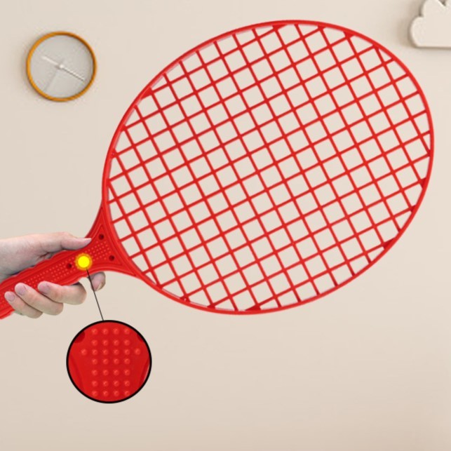 Set Badminton pentru Copii, Flippy, Doua Palete, Fluturas, 2 Mingi, Minge cu Elastic pentru Antrenament, Suport de Prindere Stabil, 40.5x23 cm, Rosu Galben-5