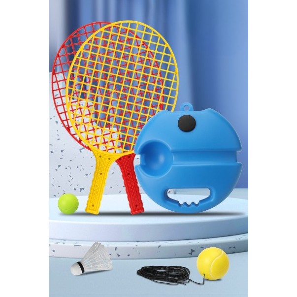 Set Badminton pentru Copii, Flippy, Doua Palete, Fluturas, 2 Mingi, Minge cu Elastic pentru Antrenament, Suport de Prindere Stabil, 40.5x23 cm, Rosu Galben-6