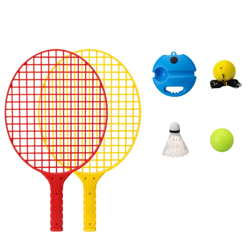 Set Badminton pentru Copii, Flippy, Doua Palete, Fluturas, 2 Mingi, Minge cu Elastic pentru Antrenament, Suport de Prindere Stabil, 40.5x23 cm, Rosu Galben-0