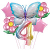 Set baloane aniversare cu numere 6 piese, 2 flori, 2 stelute, 1 fluture, Roz, Cifra 4-0
