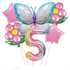 Set baloane aniversare cu numere 6 piese, 2 flori, 2 stelute, 1 fluture, Roz, Cifra 5-0