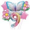 Set baloane aniversare cu numere 6 piese, 2 flori, 2 stelute, 1 fluture, Roz, Cifra 9-0