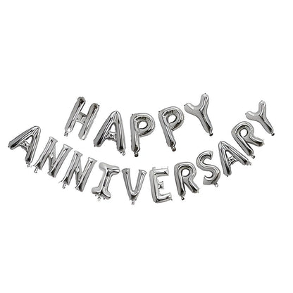 Set Baloane din Folie Metalizată, Flippy, Model Happy Anniversary, Litere de 40 cm, Baloane Party, Ambalaj Individual, Pai inclus, Argintiu-1