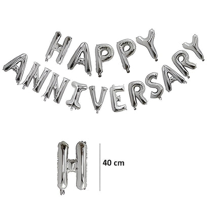 Set Baloane din Folie Metalizată, Flippy, Model Happy Anniversary, Litere de 40 cm, Baloane Party, Ambalaj Individual, Pai inclus, Argintiu-2