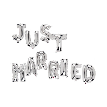 Set Baloane din Folie Metalizata, Flippy, Figurine Litere, Model Just Married, Tema Nunta, 40 cm, Baloane Party, Ambalaj Individual, Pai inclus, Umflare cu Aer sau Heliu, Argintiu-2
