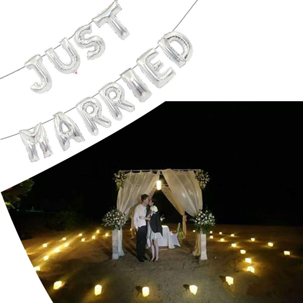 Set Baloane din Folie Metalizata, Flippy, Figurine Litere, Model Just Married, Tema Nunta, 40 cm, Baloane Party, Ambalaj Individual, Pai inclus, Umflare cu Aer sau Heliu, Argintiu-4