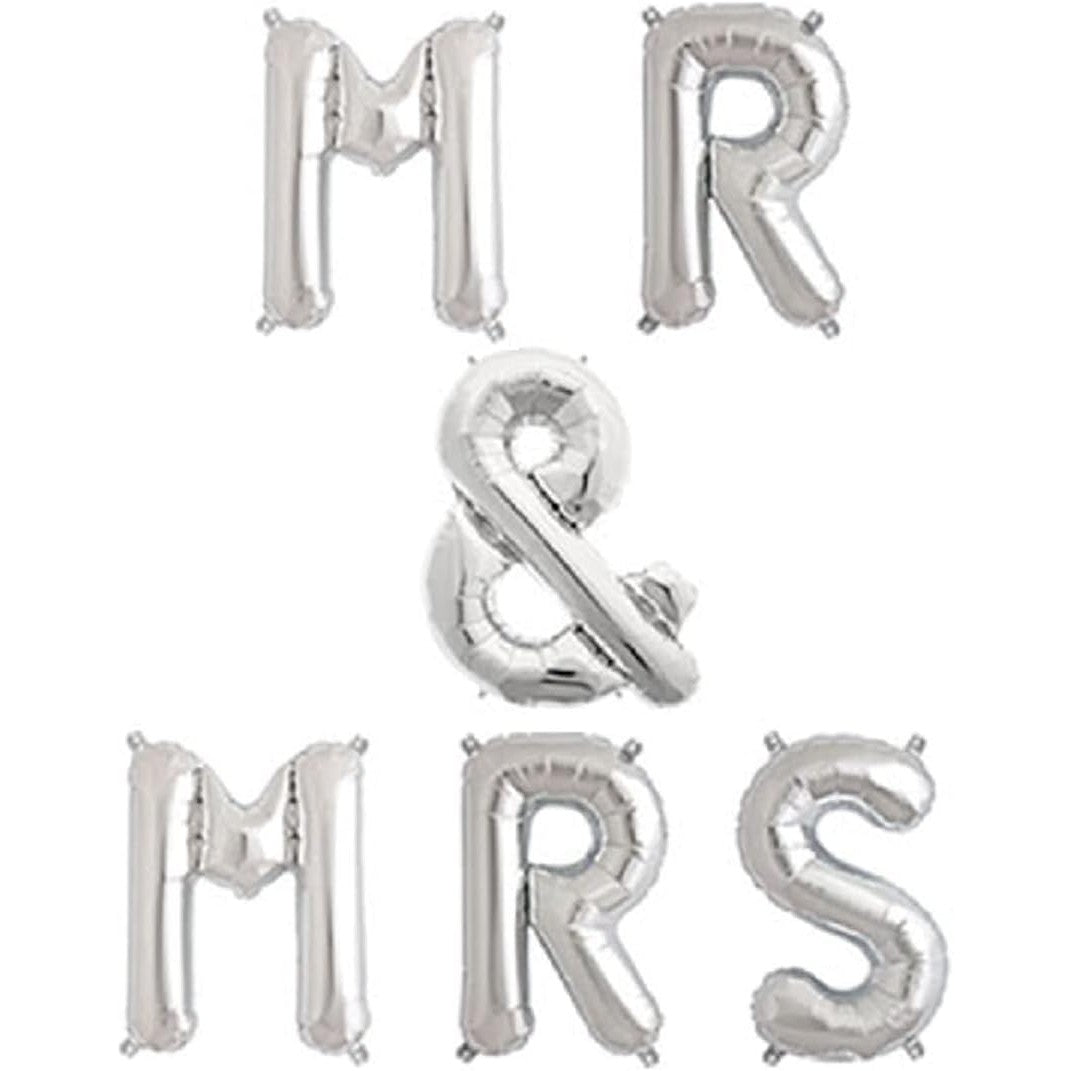 Set Baloane din Folie Metalizata, Flippy, Figurine Litere, Model MR&MRS, Tema Nunta, 40 cm, Baloane Party, Ambalaj Individual, Pai inclus, Umflare cu Aer sau Heliu, Argintiu-2