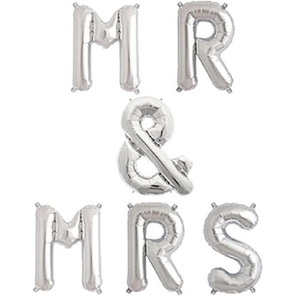 Set Baloane din Folie Metalizata, Flippy, Figurine Litere, Model MR&MRS, Tema Nunta, 40 cm, Baloane Party, Ambalaj Individual, Pai inclus, Umflare cu Aer sau Heliu, Argintiu-2
