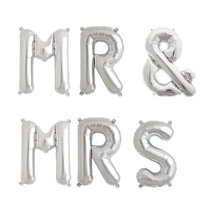 Set Baloane din Folie Metalizata, Flippy, Figurine Litere, Model MR&MRS, Tema Nunta, 40 cm, Baloane Party, Ambalaj Individual, Pai inclus, Umflare cu Aer sau Heliu, Argintiu-0