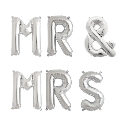 Set Baloane din Folie Metalizata, Flippy, Figurine Litere, Model MR&MRS, Tema Nunta, 40 cm, Baloane Party, Ambalaj Individual, Pai inclus, Umflare cu Aer sau Heliu, Argintiu-0