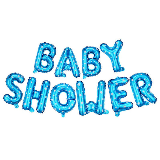 Set baloane din folie metalizată, Model Baby Shower, Cu ață de prindere, litere de 40 cm, Baloane Party, Albastru-0