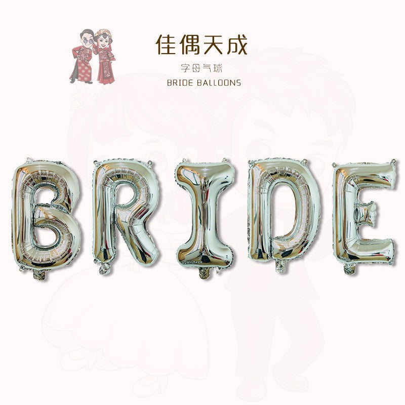 Set baloane din folie metalizată, Model Bride , litere de 40 cm, Baloane Party, Argintiu-0