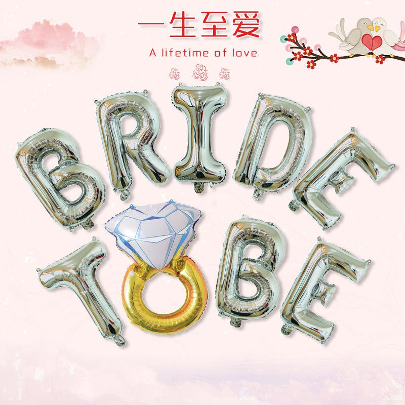 Set Baloane din Folie Metalizata, Flippy, Figurine Litere, Model Scris Bride To Be cu Inel de Logodna, Tema Iubire, 40 cm, Ambalaj Individual, Pai Inclus, Umflare cu Aer sau Heliu, Argintiu-0
