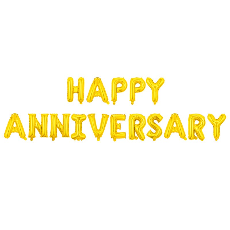 Set baloane din folie metalizată, Model Happy Anniversary, litere de 40 cm, Baloane Party, Gold-0