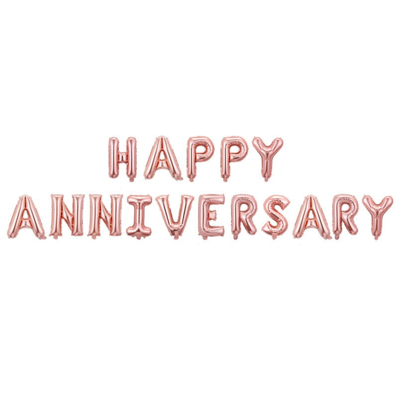 Set baloane din folie metalizată, Model Happy Anniversary, litere de 40 cm, Baloane Party, Roz-0
