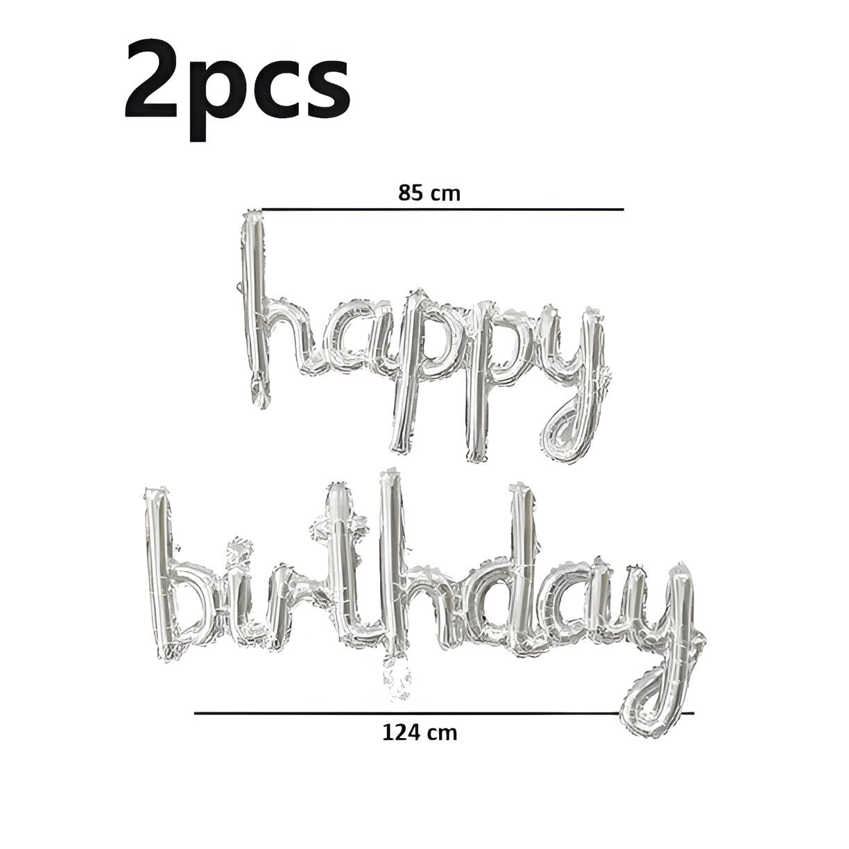 Set Baloane din Folie Metalizată, Flippy, Model Happy Birthday, 45x85 cm, 45x124cm, Baloane Party, Ambalaj Individual, Pai inclus, Argintiu-4