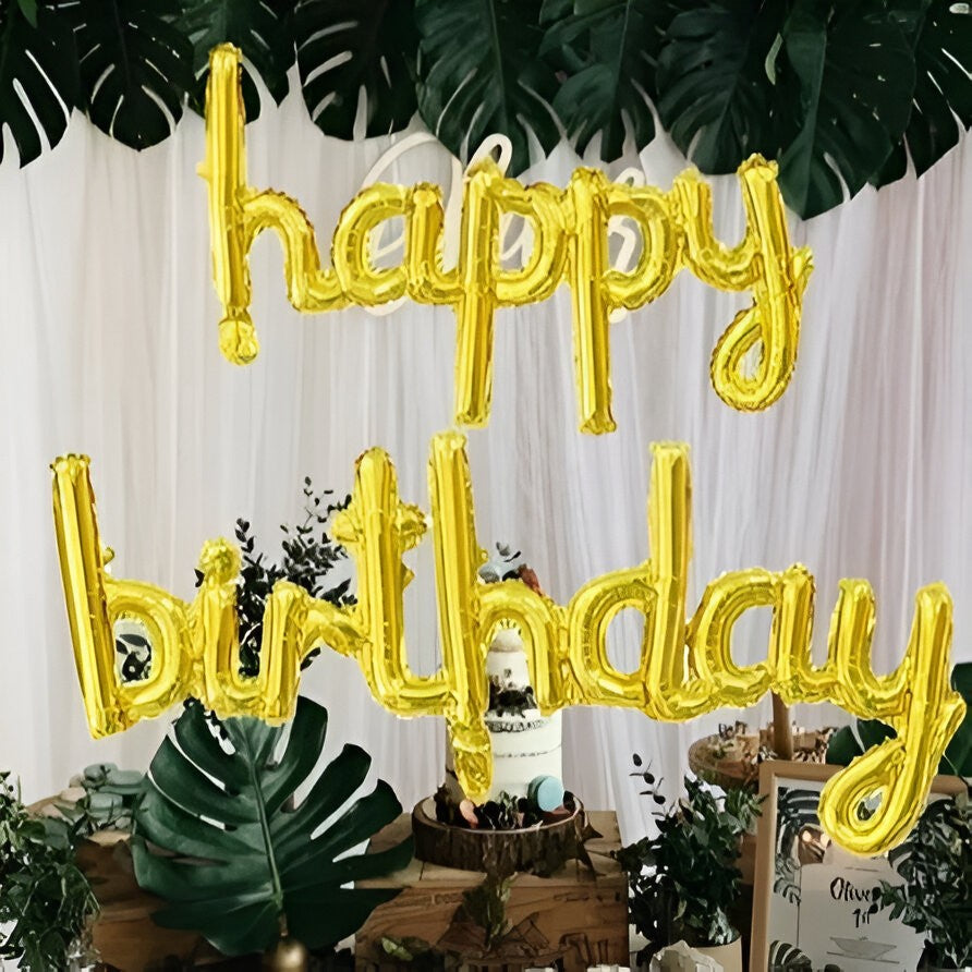 Set Baloane din Folie Metalizată, Flippy, Model Happy Birthday, 45x85 cm, 45x124cm, Baloane Party, Ambalaj Individual, Pai inclus, Gold-3