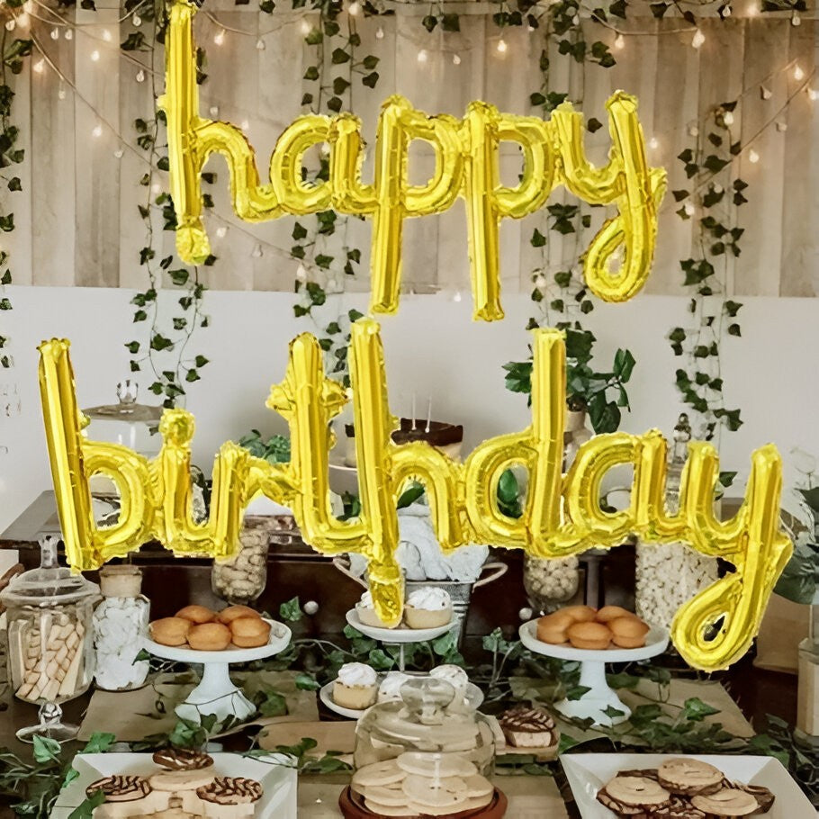 Set Baloane din Folie Metalizată, Flippy, Model Happy Birthday, 45x85 cm, 45x124cm, Baloane Party, Ambalaj Individual, Pai inclus, Gold-4