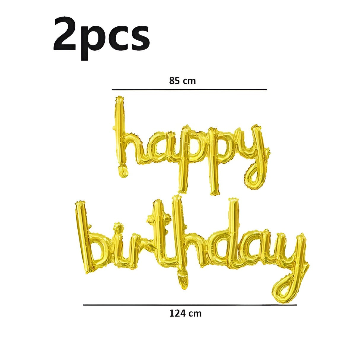 Set Baloane din Folie Metalizată, Flippy, Model Happy Birthday, 45x85 cm, 45x124cm, Baloane Party, Ambalaj Individual, Pai inclus, Gold-5