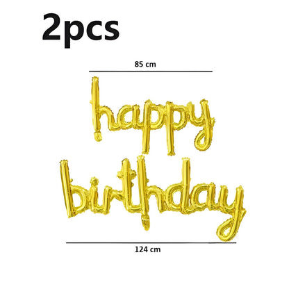 Set Baloane din Folie Metalizată, Flippy, Model Happy Birthday, 45x85 cm, 45x124cm, Baloane Party, Ambalaj Individual, Pai inclus, Gold-5