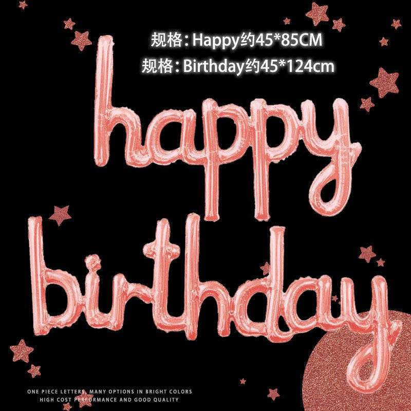 Set Baloane din Folie Metalizata, Flippy, Model Happy Birthday, 45x85 cm, 45x124cm, Baloane Party, Ambalaj Individual, Pai Inclus, Umflare cu Aer sau Heliu, Roz Pal-0
