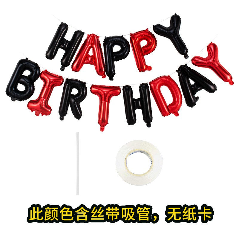 Set Baloane din Folie Metalizata, Flippy, Figurine Litere, Model Happy Birthday, Tema Aniversare, 40 cm, Ambalaj Individual, Pai si Ata incluse, Umflare cu Aer sau Heliu, Rosu-Negru-0