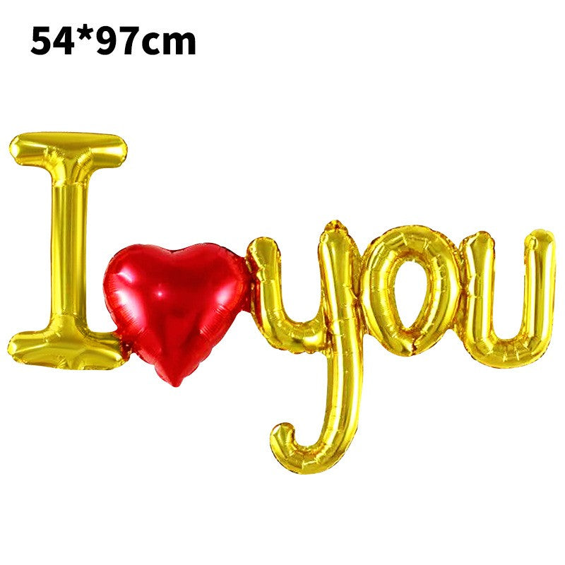 Set Baloane Folie Metalizata, Flippy, Model I LOVE YOU, 54x97 cm, Tematica Ziua Îndrăgostiților, Ambalaj Individual, Pai Inclus, Umflare cu Aer sau Heliu, Auriu-0