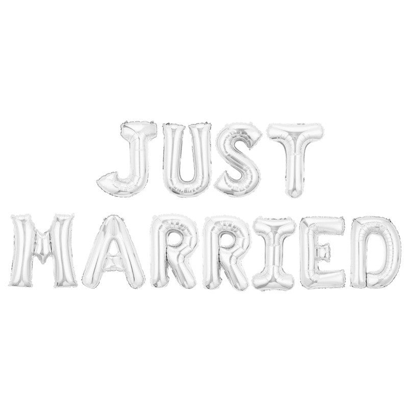 Set baloane din folie metalizată, Model Just Married, litere de 40 cm, Baloane Party, Argintiu-0