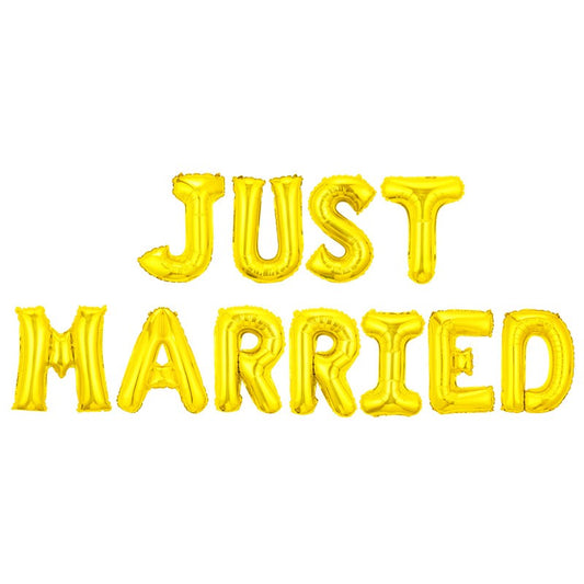 Set baloane din folie metalizată, Model Just Married, litere de 40 cm, Baloane Party, Gold-0