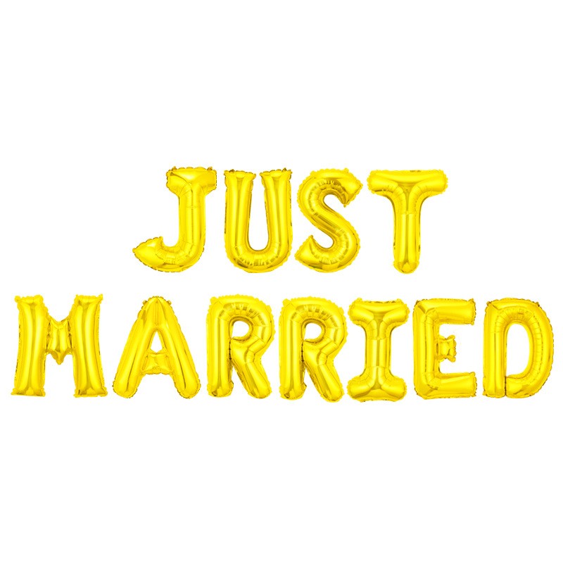 Set baloane din folie metalizată, Model Just Married, litere de 40 cm, Baloane Party, Gold-0