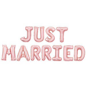Set baloane din folie metalizată, Model Just Married, litere de 40 cm, Baloane Party, Roz-0