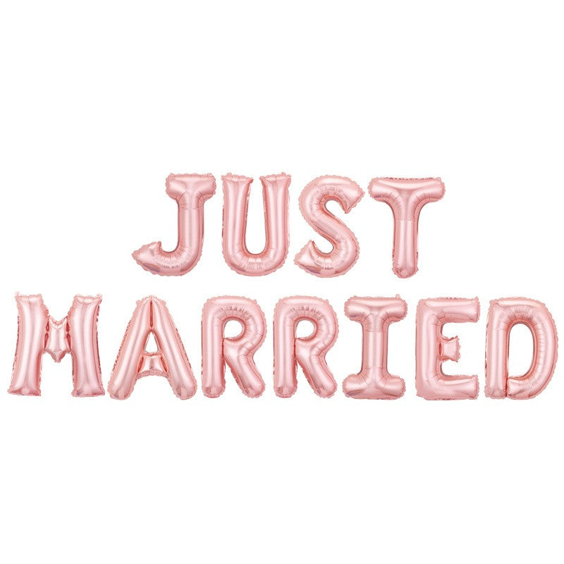 Set baloane din folie metalizată, Model Just Married, litere de 40 cm, Baloane Party, Roz-0