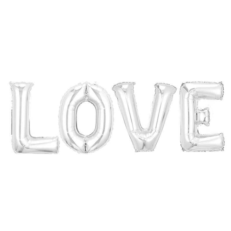 Set 4 Baloane din Folie Metalizata, Flippy, Figurine Litere, Model Scris Love, Tema Iubire, 80 cm, Ambalaj Individual, Pai Inclus, Umflare cu Aer sau Heliu, Argintiu-0