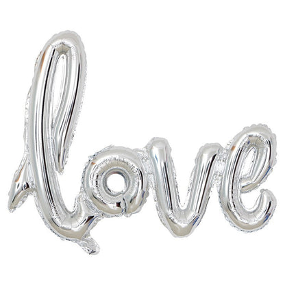 Set Baloane din Folie Metalizata, Model Love Scris de Mana, 102x65 cm, Baloane Ziua Indragostitilor, Ambalaj Individual, Pai inclus, Argintiu-1