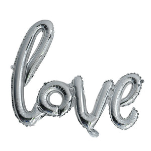 Set Baloane din Folie Metalizata, Model Love Scris de Mana, 102x65 cm, Baloane Ziua Indragostitilor, Ambalaj Individual, Pai inclus, Argintiu-0