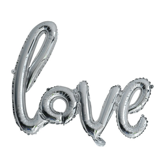 Set Baloane din Folie Metalizata, Model Love Scris de Mana, 102x65 cm, Baloane Ziua Indragostitilor, Ambalaj Individual, Pai inclus, Argintiu-0