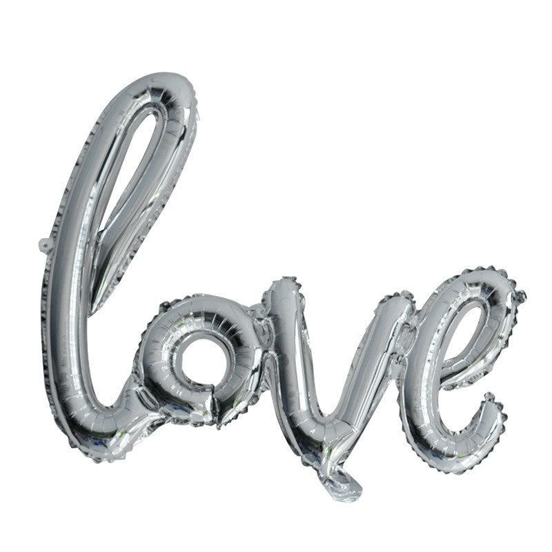 Set Baloane din Folie Metalizata, Model Love Scris de Mana, 102x65 cm, Baloane Ziua Indragostitilor, Ambalaj Individual, Pai inclus, Argintiu-0